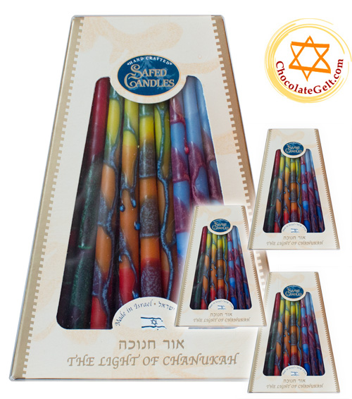 Premium TriColor Dripless Chanukah Candles Made in Israel (CASE of 12)
