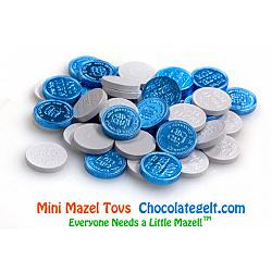 Mini Mazel Tovs BLUE & WHITE Chocolate Coins - 1LB Bulk (240 coins) Kosher OU-D