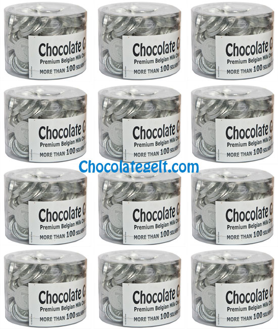 Case of 12 x 100 SILVER Chocolate Coins Wholesale Case Kosher OU Dairy