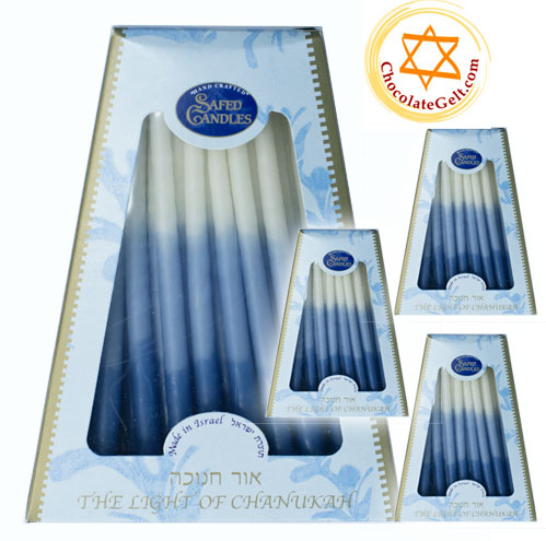 Dripless Blue and White Chanukah Candles made in Israel (CASE OF 12)