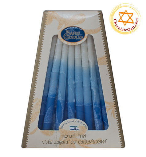 Hand Decorated blue and white Chanukah Candles Made in Israel
