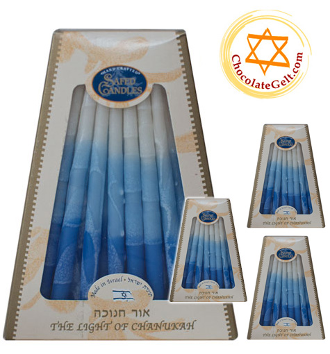 Dripless Hand Decorated Blue and White Candles Made in Israel (CASE OF 12)