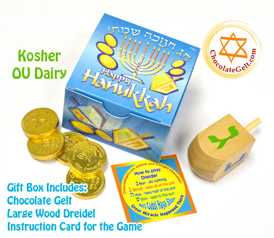 Hanukkah Gift Party Favors (2G1D) MILK Chocolate Gold Coins and a Dreidel