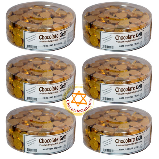 Wholesale case of Milk Chocolate Gelt 6 tubs of 310 coins