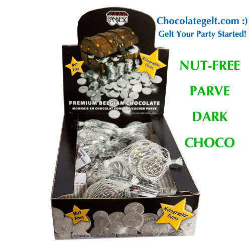Parve Nut-Free Chocolate Coins Box Silver Color (Dairy-Free)