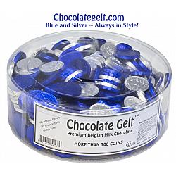 Chocolate Coins in Bulk Tub Kosher OU (about 310 pieces) SILVER and BLUE