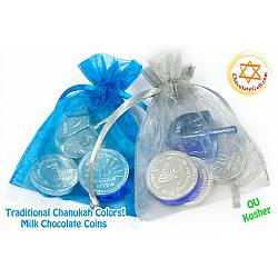 NEW! Milk Chocolate Coins and Dreidel Silver and Blue Assorted Favors (CASE OF 60)