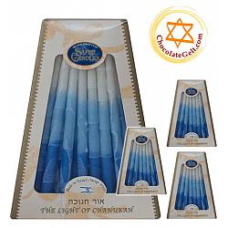 Dripless Hand Decorated Blue and White Candles Made in Israel (CASE OF 12)