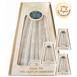 Hand Decorated White over White Chanukah Candles made in Israel (CASE OF 12)