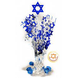 Hanukkah Centerpiece - 25 Silver or Blue Dreidels with 100 Milk Silver Coins