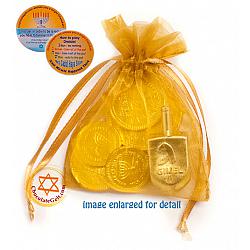 Chocolate Coins & Dreidel in Organza Bag - Hanukkah Party Favor