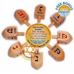 100 Wooden Dreidels with English Letters - Deluxe