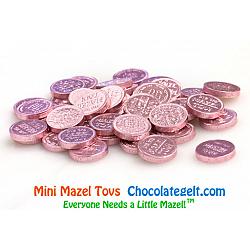 Mini Mazel Tovs PINK Chocolate Coins - 1LB Bulk (240 coins) Kosher OU-D